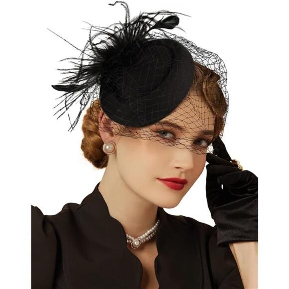 Fascinators Hats 20s 50s Hat Pillbox Hat Cocktail Tea Party Headwear with Veil - Picture 1 of 7